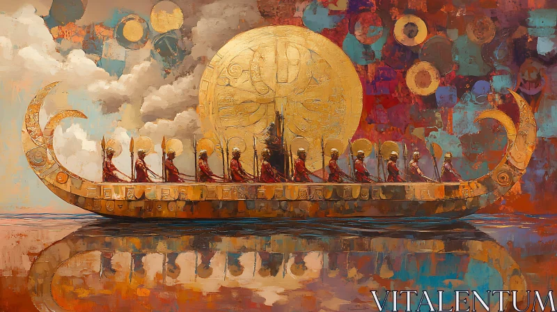 Ancient Ceremonial Boat Artwork AI Image