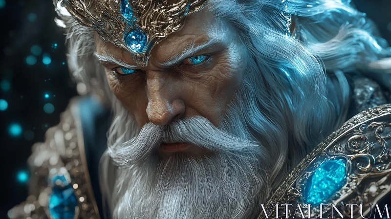 Mystical Old Wizard with Blue Crystals AI Image