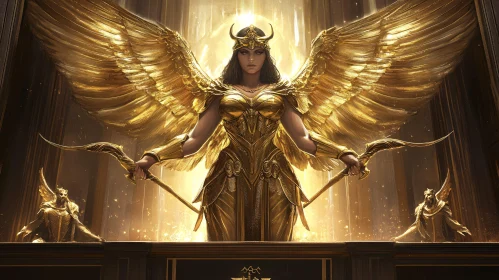 Divine Female Warrior Angel in Golden Armor