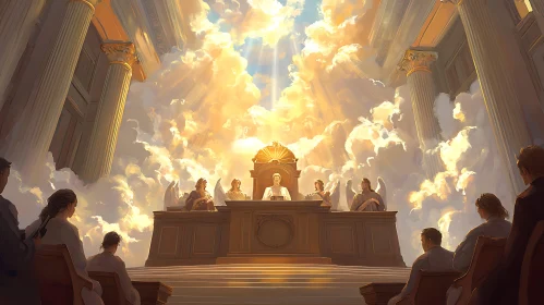 Celestial Assembly in a Radiant Courtroom