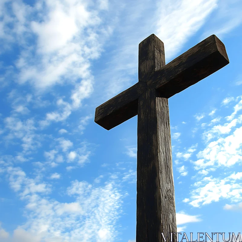 AI ART Symbolic Wooden Cross Under Clear Sky