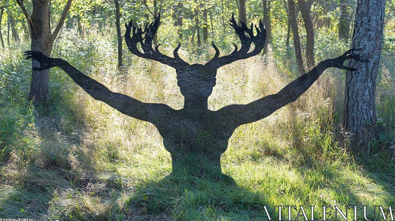 AI ART Enigmatic Figure with Antlers in Forest