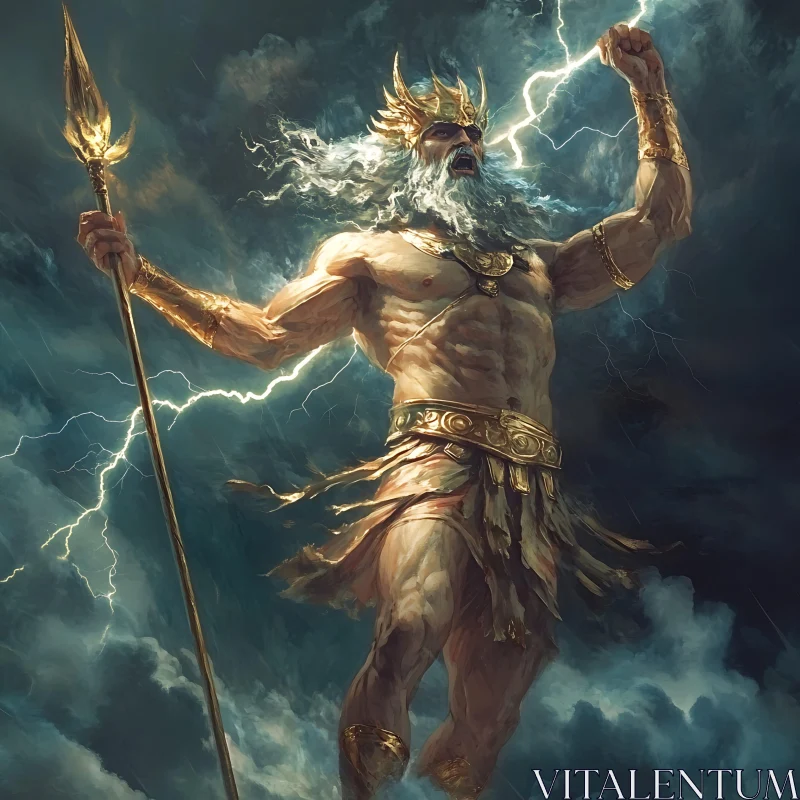 Mythological God Commanding Thunder and Lightning AI Image