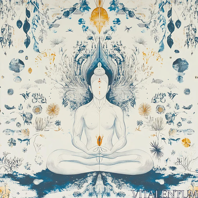 AI ART Symmetrical Meditation Figure with Nature Elements