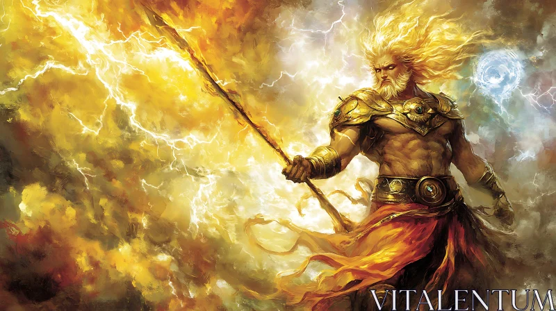 God of Thunder and Lightning in Mythological Setting AI Image