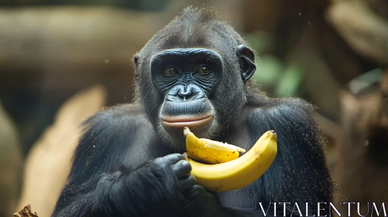 Monkey with Banana in Natural Habitat AI Image