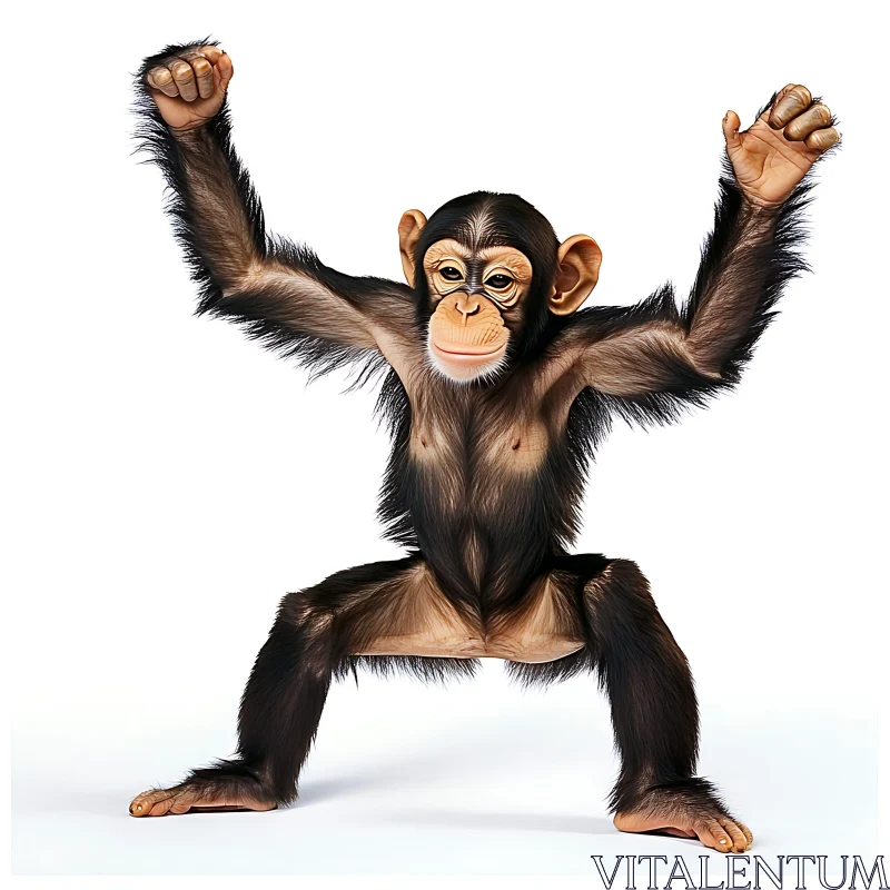 Cute Chimpanzee Standing with Raised Arms AI Image