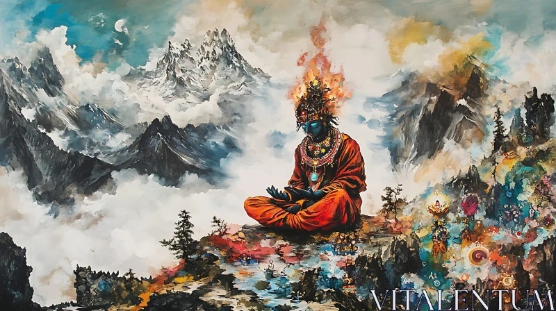 AI ART Ethereal Meditation among Peaks and Clouds