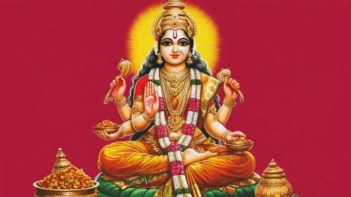 Indian Goddess Lakshmi in Traditional Art