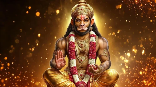 Divine Hanuman in Golden Surroundings