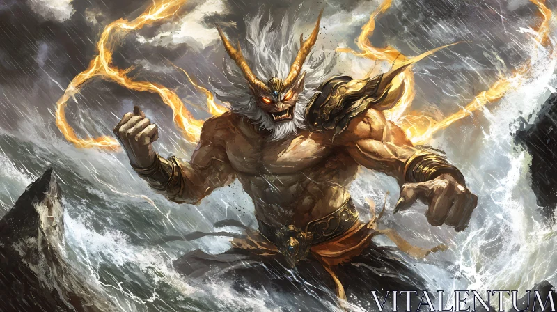 Mythical Beast in Stormy Seas AI Image