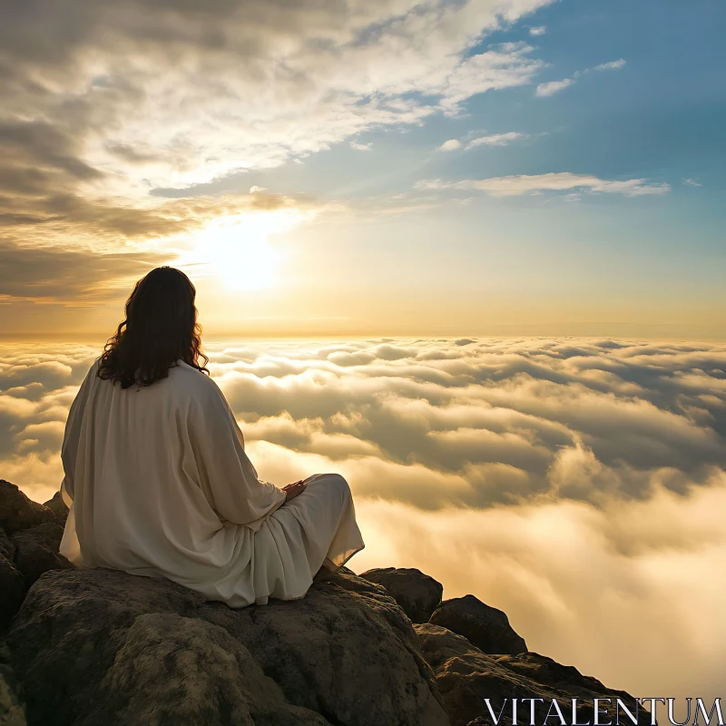 Meditative Silence Above the Clouds at Dawn AI Image