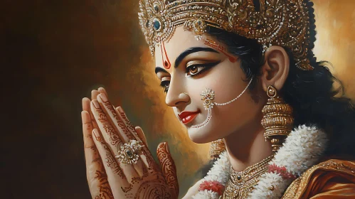 Hindu Goddess Portrait with Detailed Attire and Jewelry