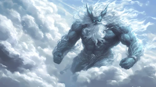 Celestial Storm Deity in the Clouds