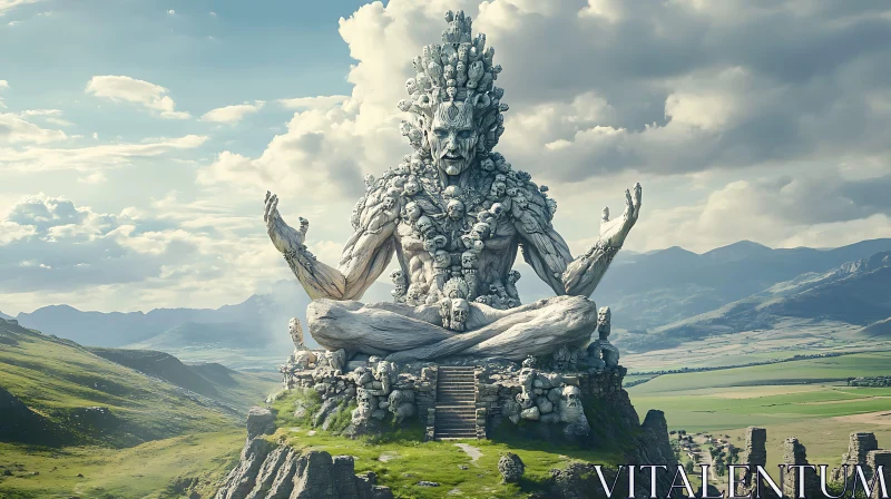 AI ART Mythical Stone Colossus Amid Rolling Hills