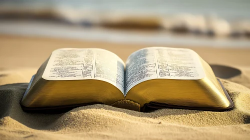 Book on Sand with Waves in the Background