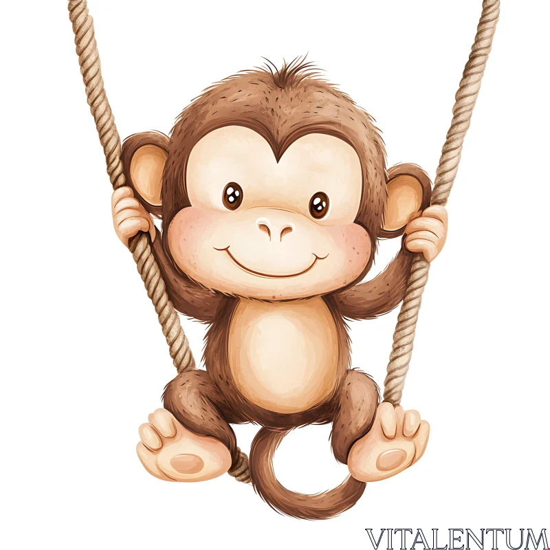 Playful Cartoon Monkey on a Swing AI Image