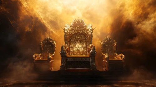 Ornate Thrones Amidst Golden Clouds