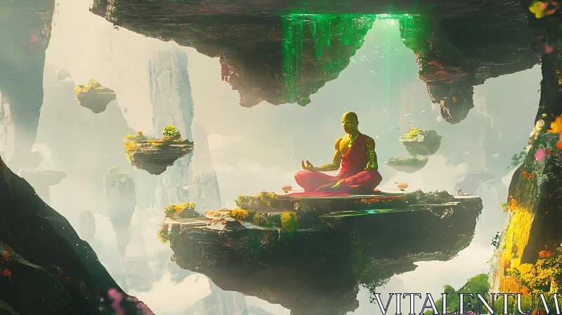 Monk Meditation in Mystical Nature AI Image