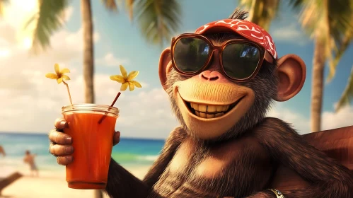 Sunny Beach Vacation with a Smiling Monkey