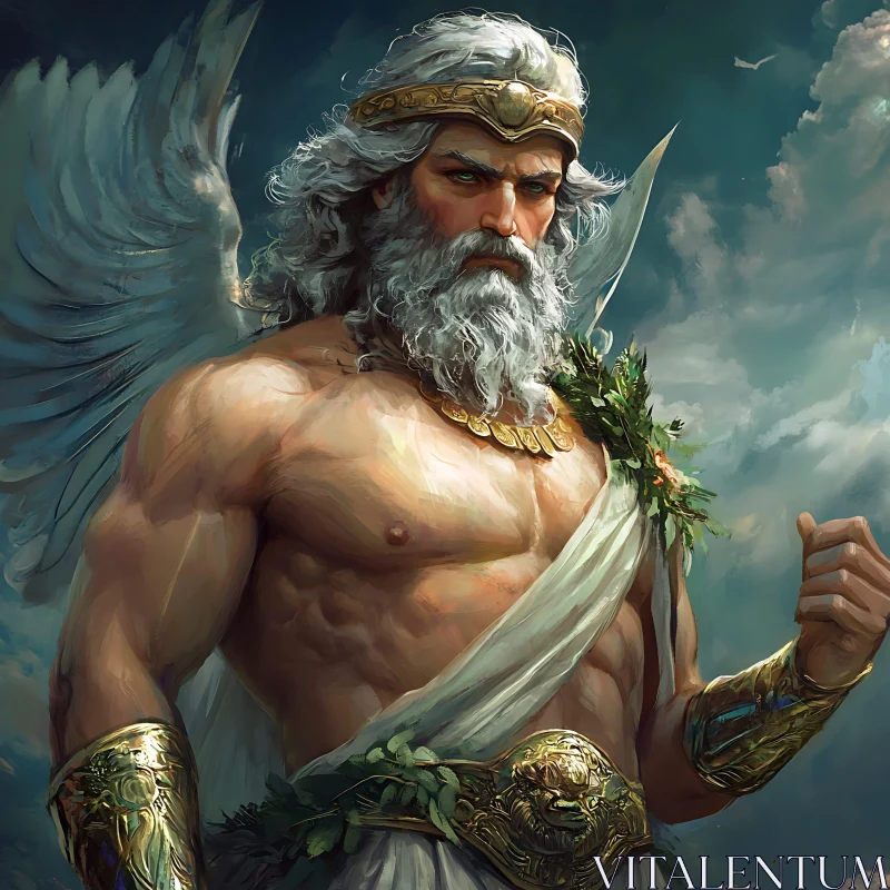 Mythical Winged Deity in Golden Armor AI Image