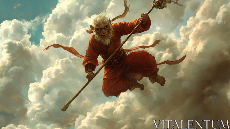 Epic Monkey Hero in Clouds AI Image