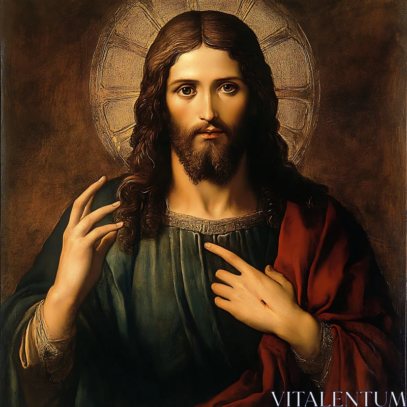 Sacred Portrait of Jesus Christ with Divine Halo AI Image