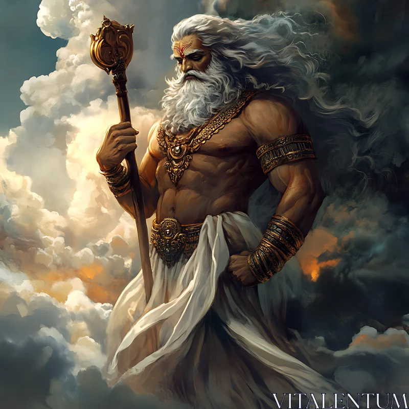 Powerful Mythological God in the Clouds AI Image