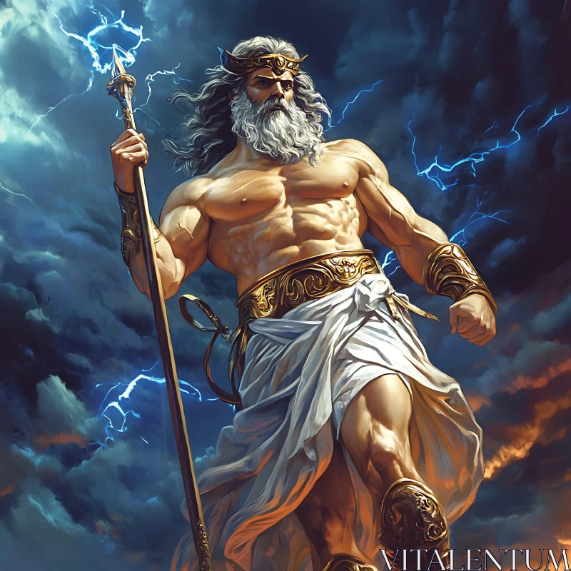 Thunder God Amidst Stormy Sky AI Image