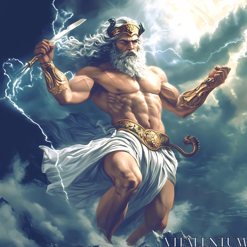 Mythical Thunder Deity with Lightning AI Image