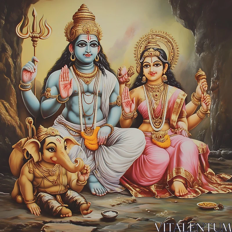 Hindu Gods Family Illustration AI Image