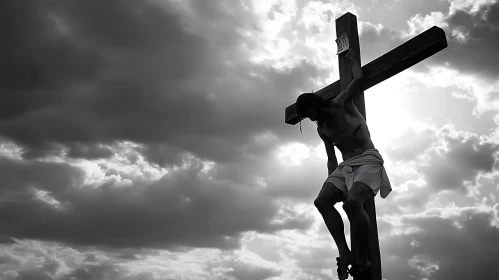 Crucifixion Silhouette Against Cloudy Sky