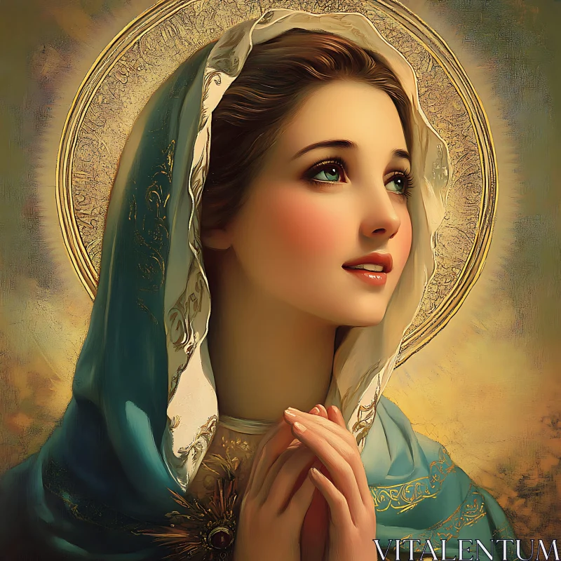 AI ART Portrait of a Woman in Prayer with Golden Halo