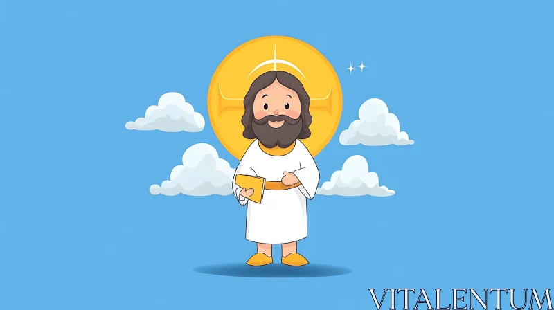 AI ART Jesus Cartoon Illustration with Clouds