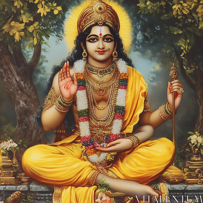 AI ART Serene Pose of Hindu Deity in Yellow Robes