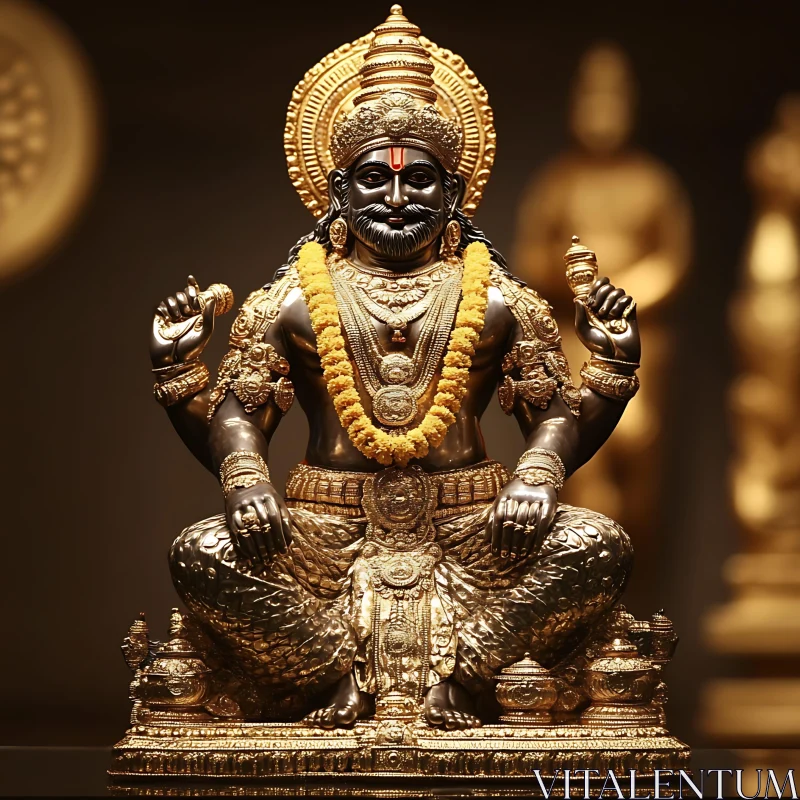 Intricately Adorned Hindu Deity Bronze Statue AI Image