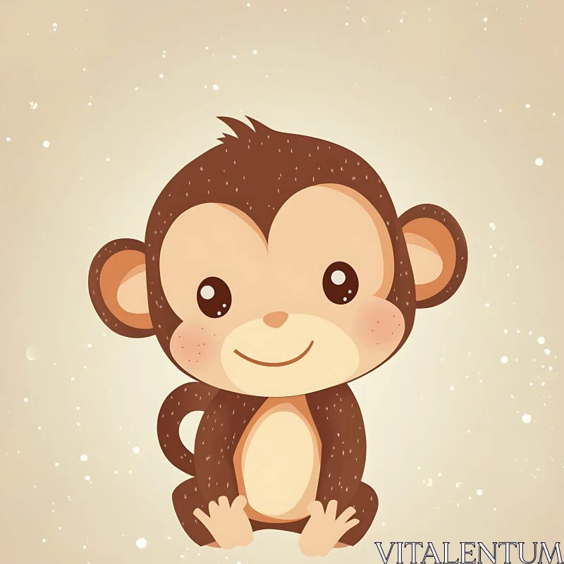 Cute Brown Monkey Cartoon AI Image