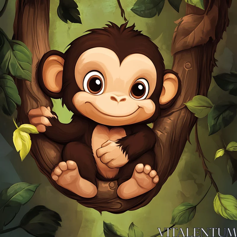 Adorable Cartoon Monkey Sitting in a Tree Adorable Cartoon Monkey Sitting in a Tree