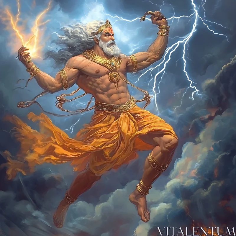 Mythological God Amidst Lightning and Clouds Mythological God Amidst Lightning and Clouds