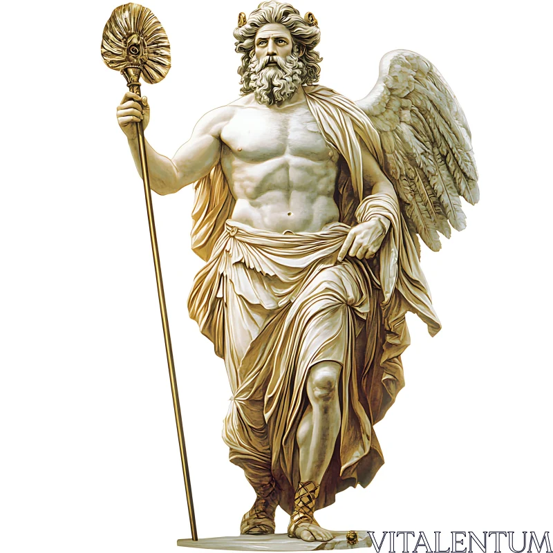 Mythological Winged Deity Sculpture AI Image