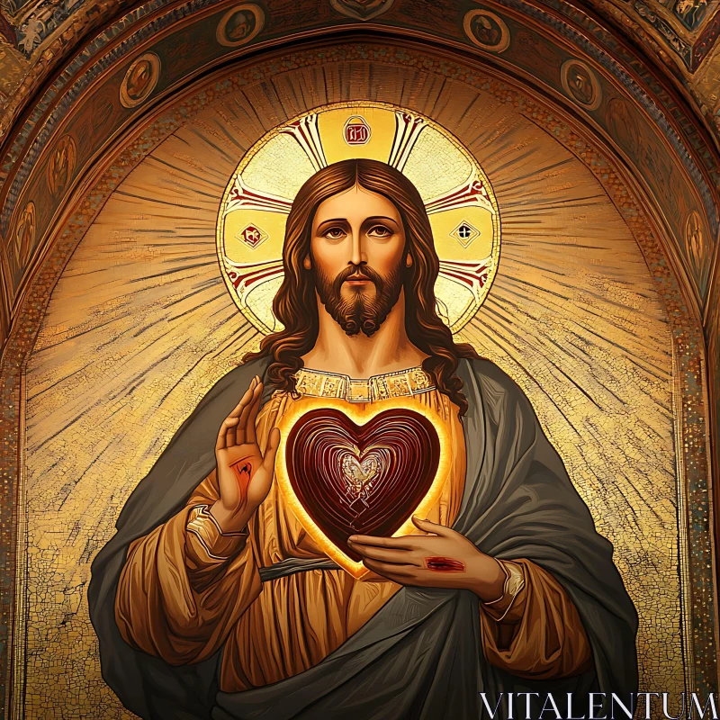 Holy Iconography with Ethereal Halo and Heart AI Image