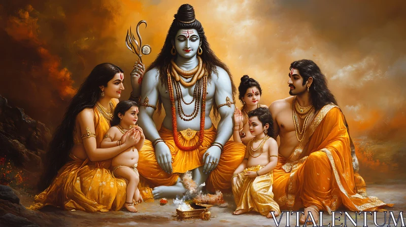 Divine Hindu Family Emerged in Spiritual Unity AI Image