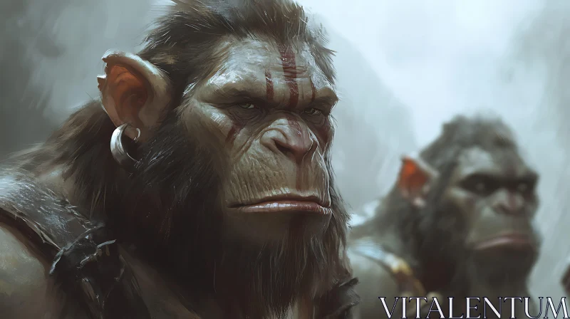 Intense Fantasy Ape-Warrior Portrait AI Image