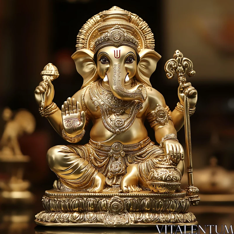 Ornate Golden Ganesha Statue With Intricate Carvings AI Image