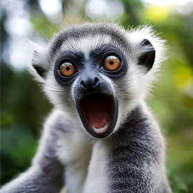 Lemur's Surprised Close-Up in Forest Habitat