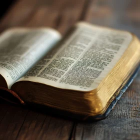 Vintage Book with Yellowed Pages on Wooden Surface