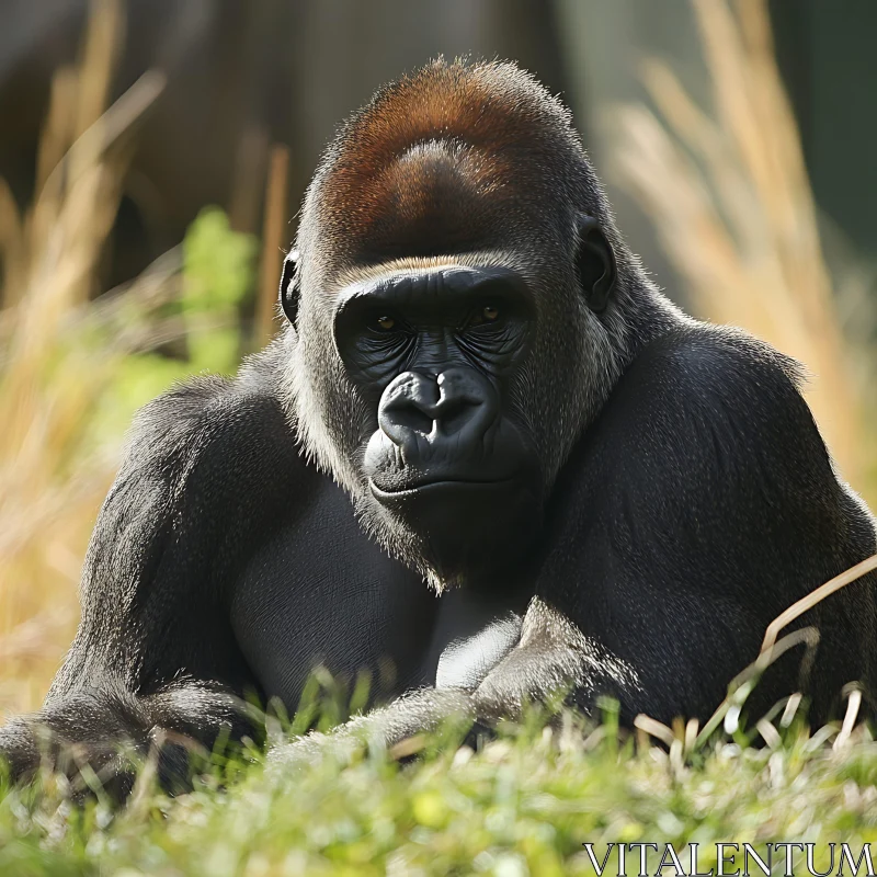 AI ART Gorilla Resting on Grass Close-Up