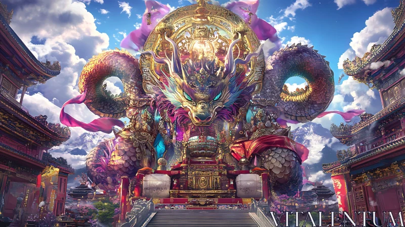 AI ART Majestic Dragon in Traditional Temple Setting