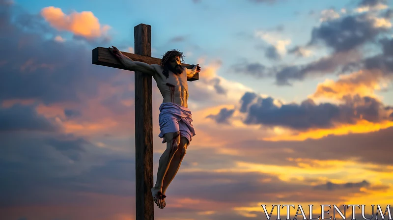 AI ART Sunset Crucifixion Scene