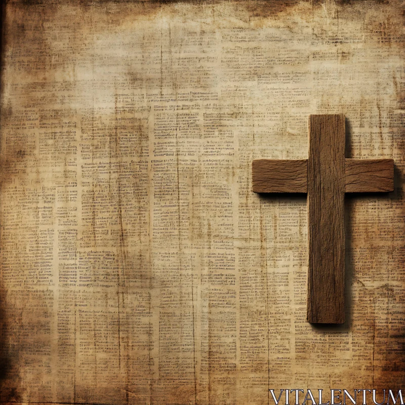 Historic Wooden Cross on Antique Paper AI Image